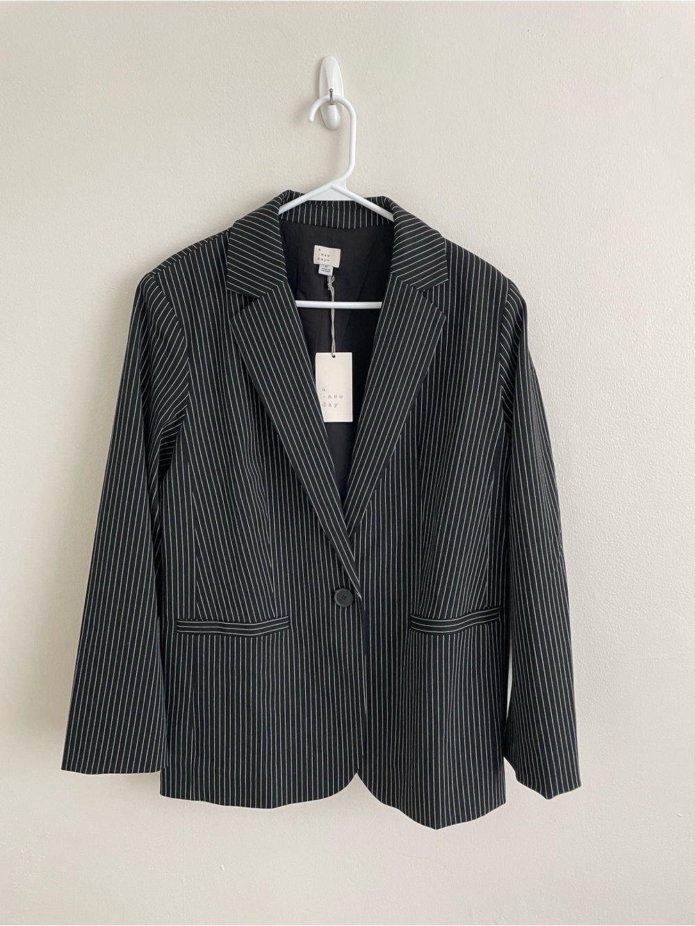 Black Pinstripe Oversized Single-Button Blazer - New With Tags
